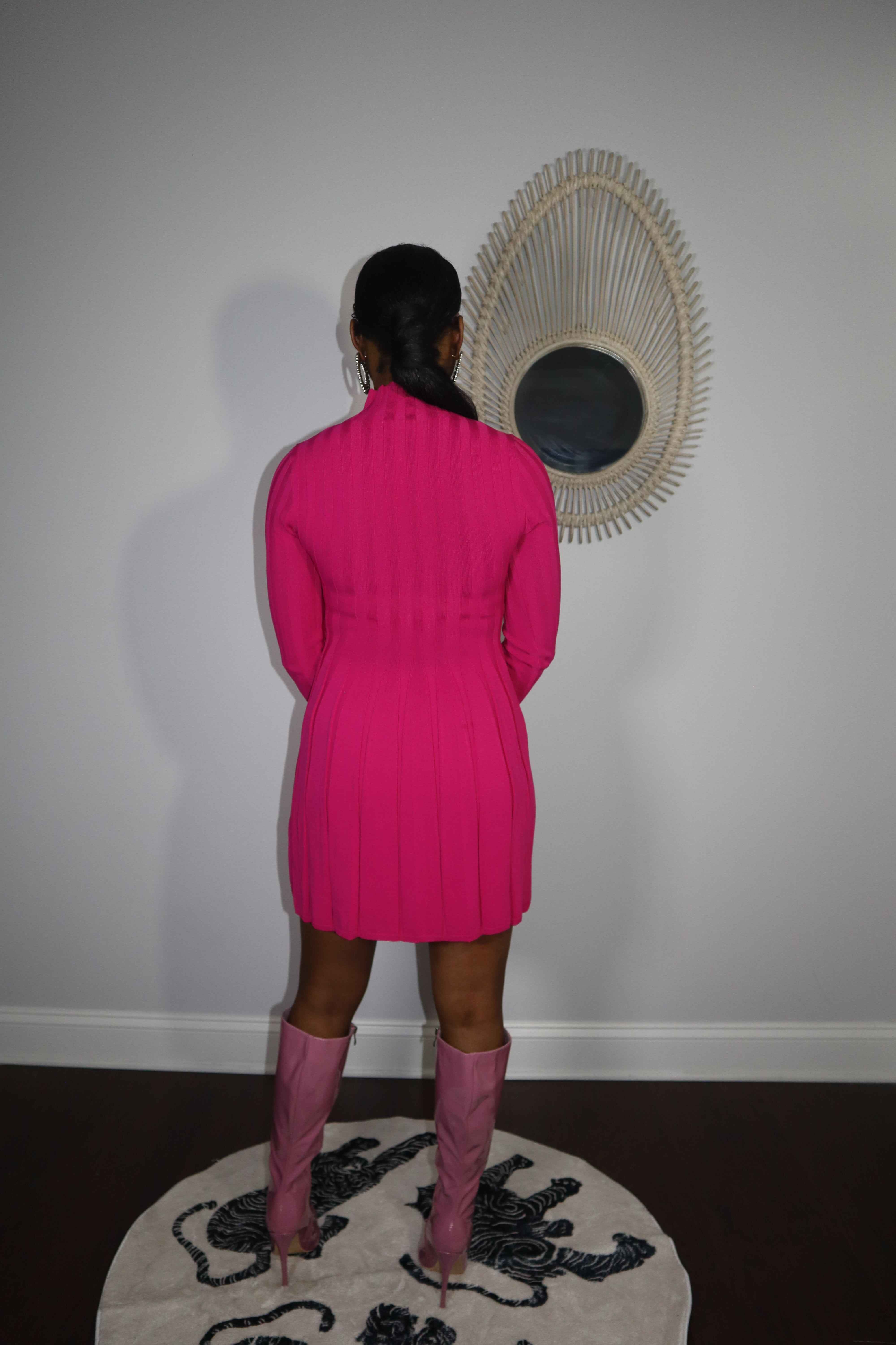 Barb’s Haute Pink Pleated Mini Sweater Dress - Style Kurator