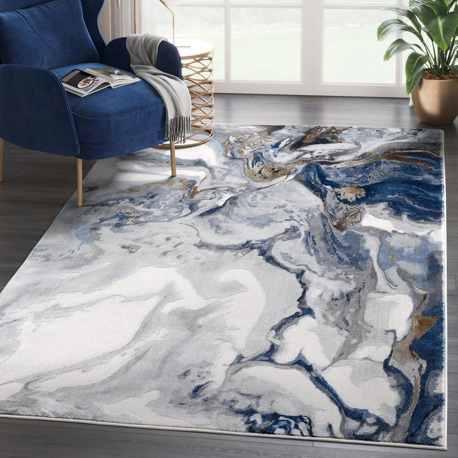 Brian's River Abstract Grey Blue Area Rug - Style Kurator