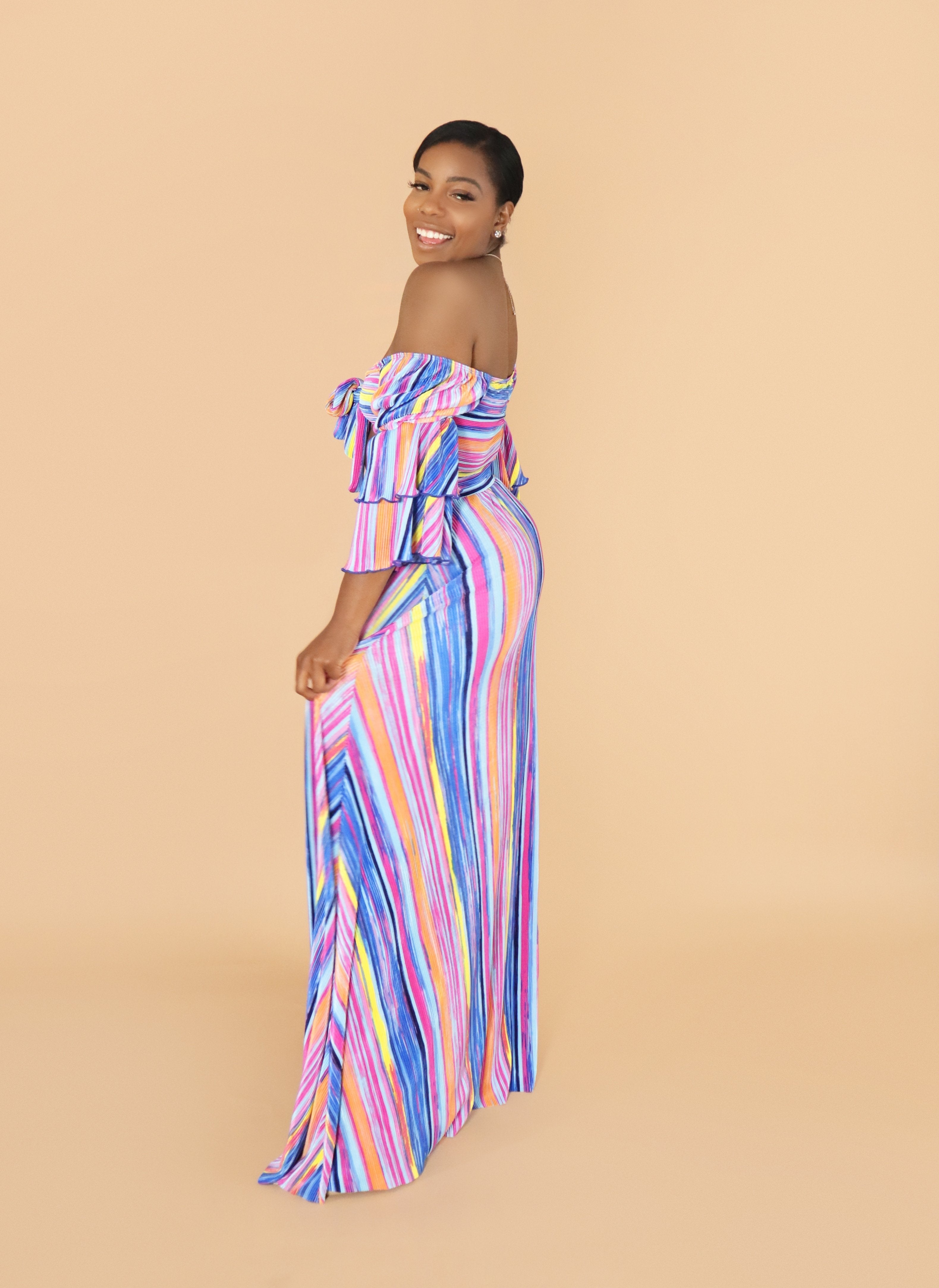Laya flowy multicolor striped coord skirt set - Style Kurator